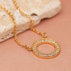 Faux Gold Crystal Set Hoop Pendant Necklace