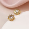 Faux Gold Sunburst Stud Earrings With Crystal Centre