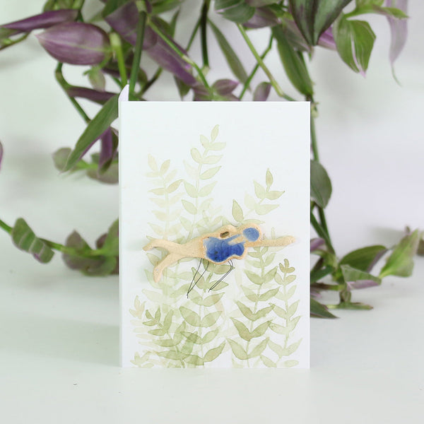 plant decoration on gift card with watercolour leaf print