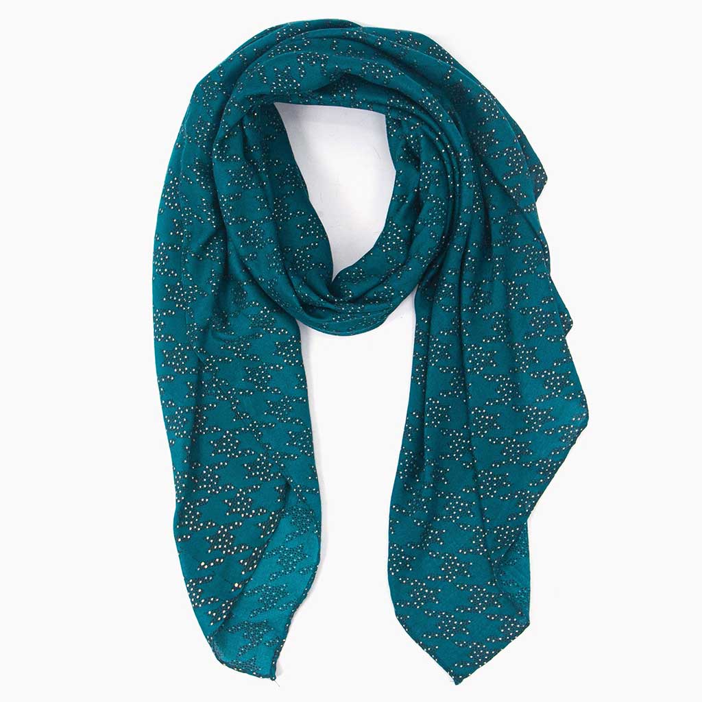 Melody Lightweight Scarf Blue Houndstooth Foil