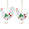 Strawberries Rooster & Hen White Wood Decorations