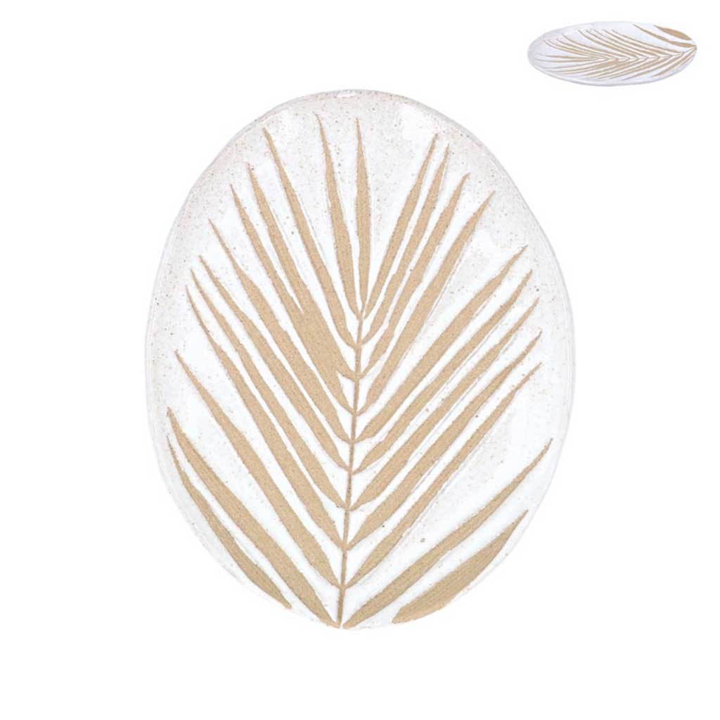 White Stoneware Palm Leaf Oval Plate Small