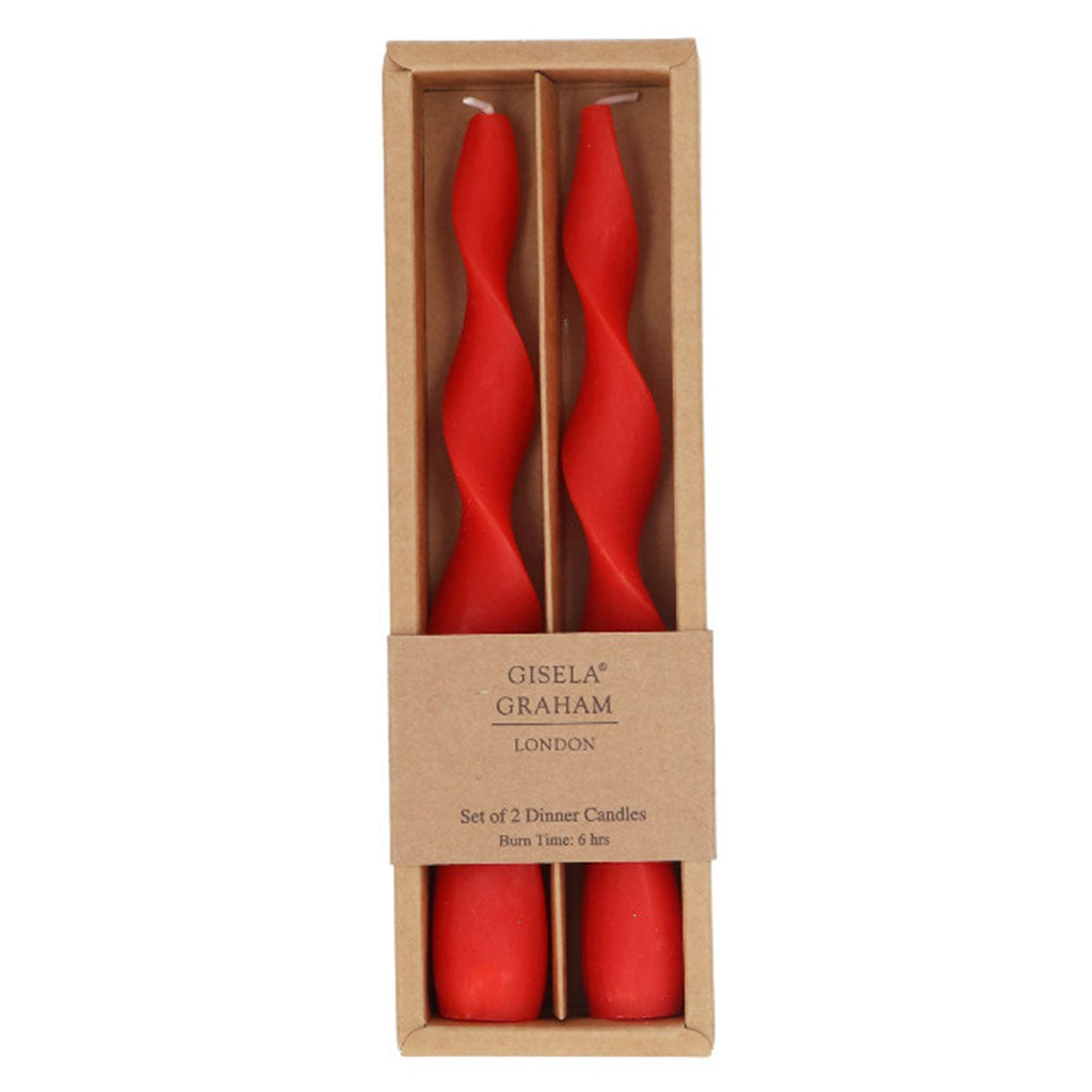 Red Vintage Twist Taper Candle, Box/2