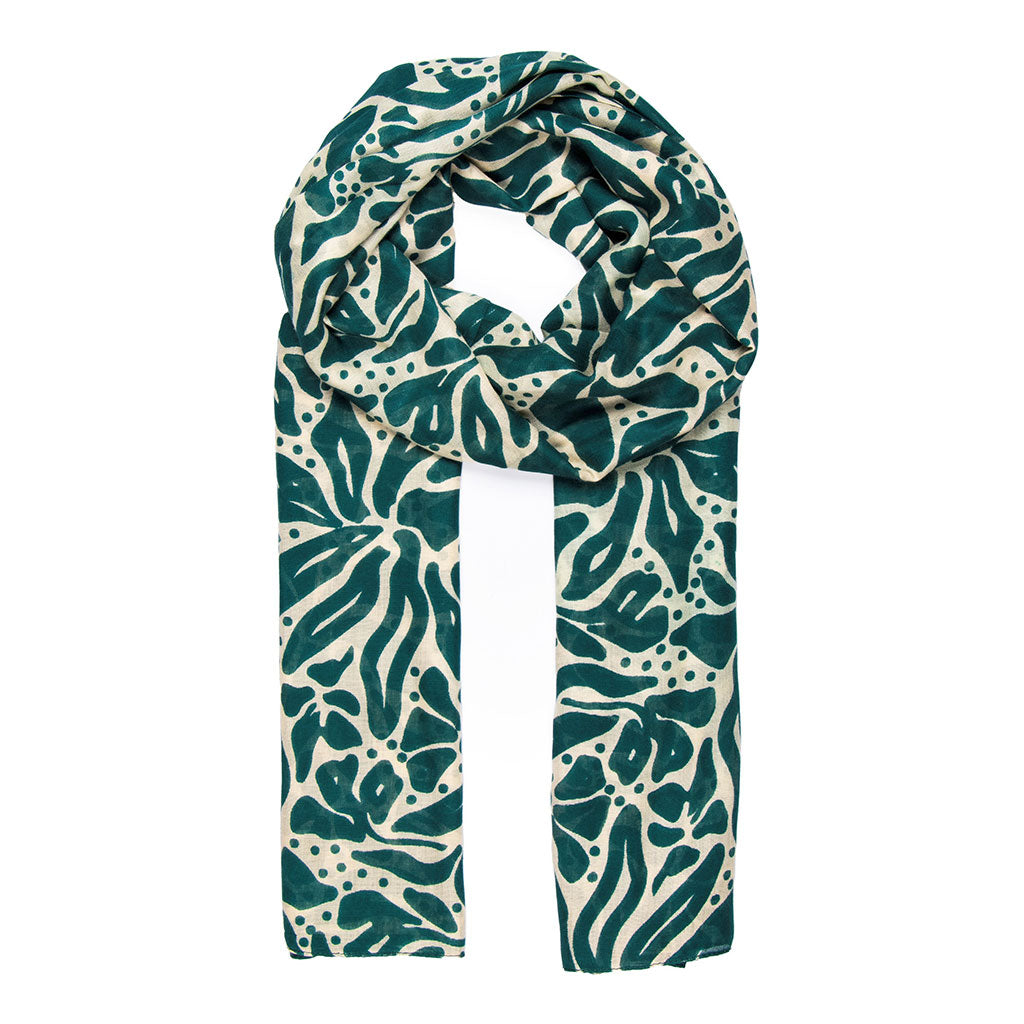 Allie Lightweight Scarf - Green/Cream, Floral