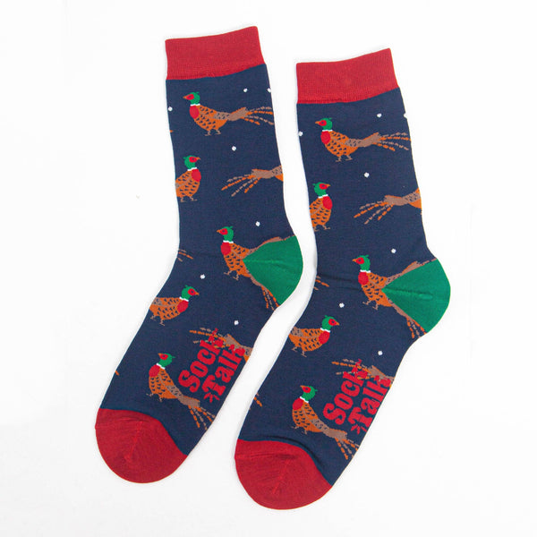 Men's Bamboo Socks - Navy Blue/Red, Pheasant