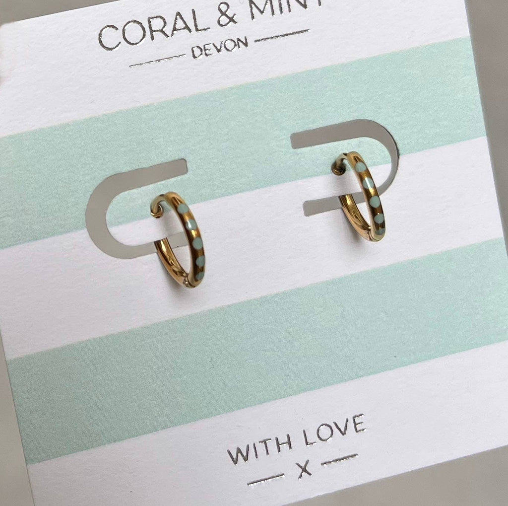 Gold Plated Huggie Earrings With Enamel