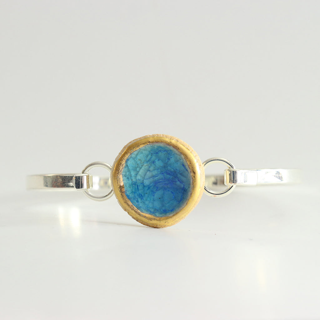 Round Turquoise Blue Lagoon Silver-Plated Bangle - Habulous