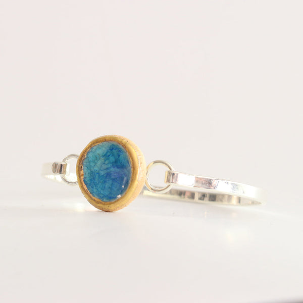 Round Turquoise Blue Lagoon Silver-Plated Bangle - Habulous