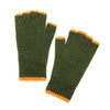 Men's Dark Olive 52% Recycled Poly Wool Blend Fingerless Gloves With Orange Trim