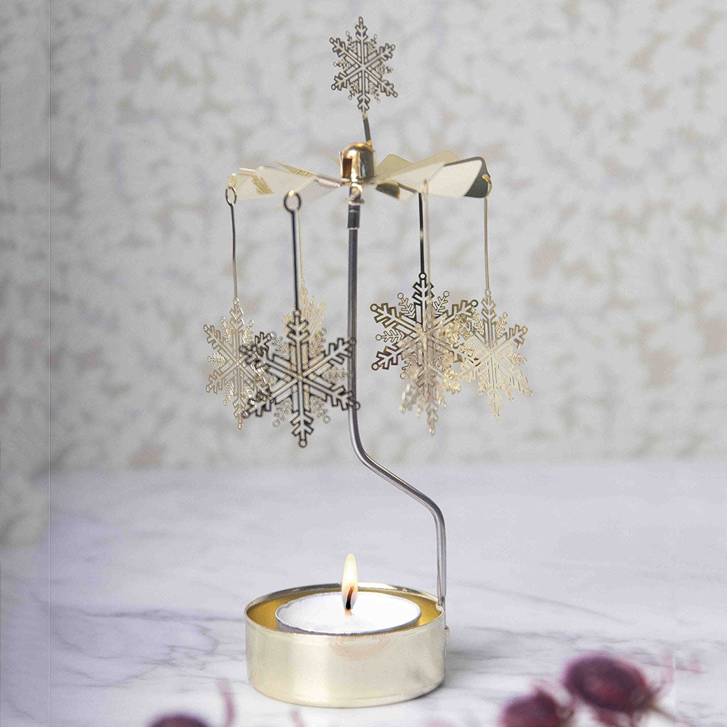 Snow Star Gold Rotary Candle Holder