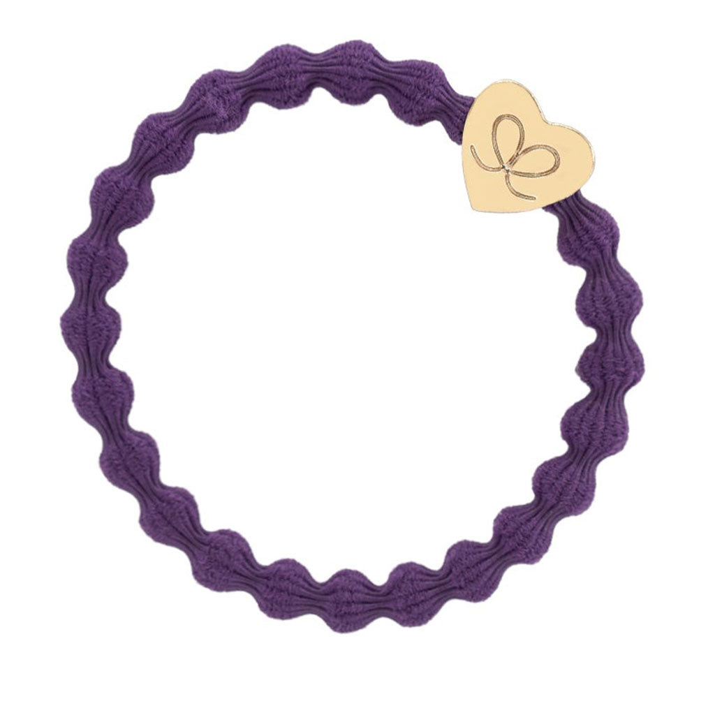 Heart In Gold On Purple Elastic Bangle Band