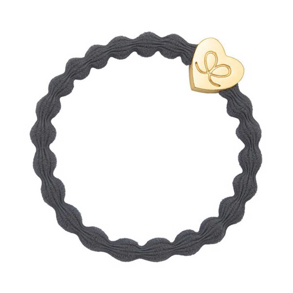 Gold Heart On Storm Grey Elastic Bangle Band