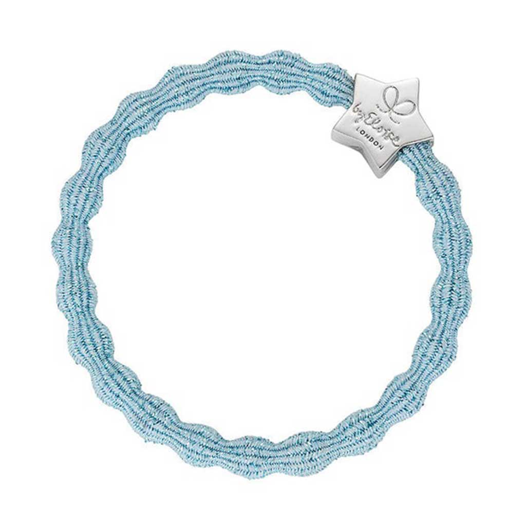 Metallic Silver Star On Light Blue Elastic Bangle Band