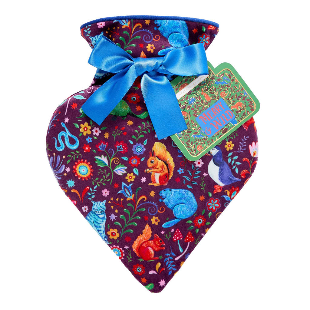 Merry & Wild Heart Shaped Hot Water Bottle & Velvet Cover