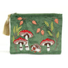 Grass Green Velvet Autumn Hedgehog And Toadstool Embroidered Purse