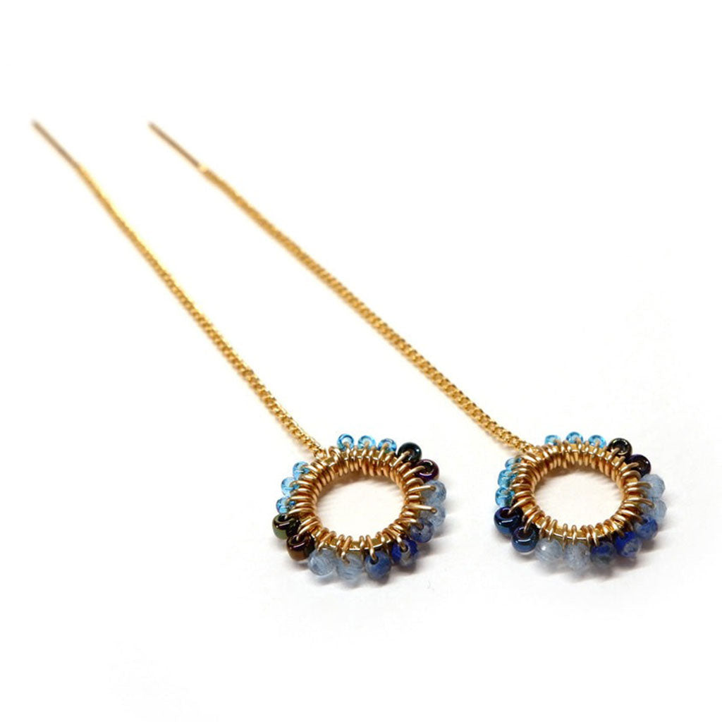 Boucles d'oreilles enfile-aiguilles lapis et oeil de chat fabriquées à la main