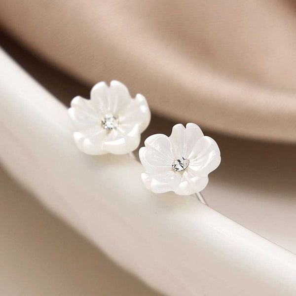 Sterling Silver Mother Of Pearl Flower Stud Earrings