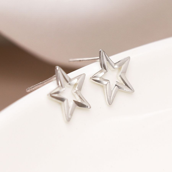 Cut Sterling Silver Star Studs