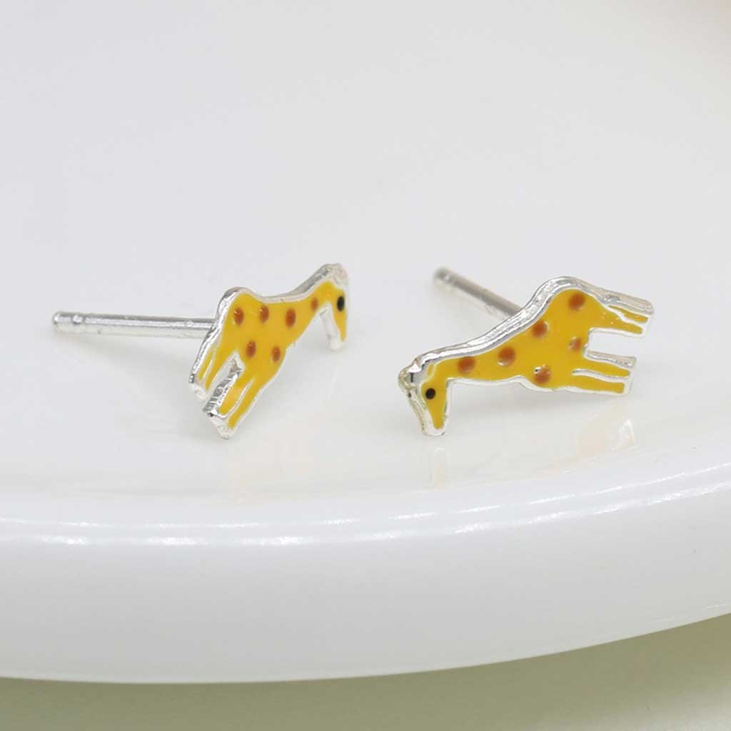 Sterling Silver Enamel Giraffe Studs