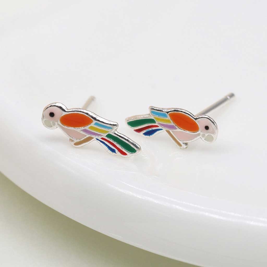 Sterling Silver Enamel Parrot Studs