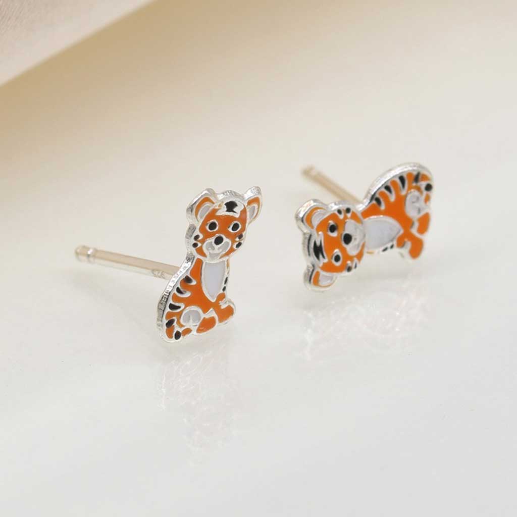 Sterling Silver Enamel Tiger Studs