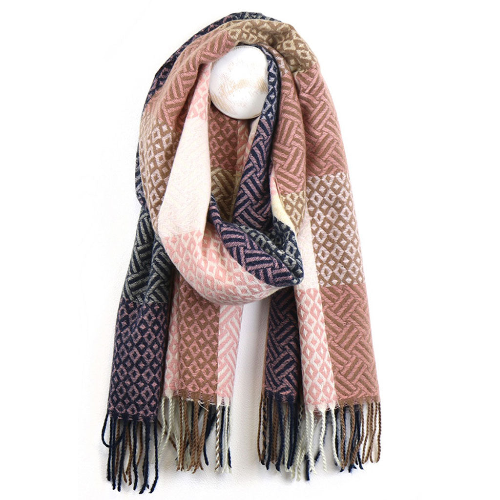 Taupe & Pink Geo Tile Weave Scarf