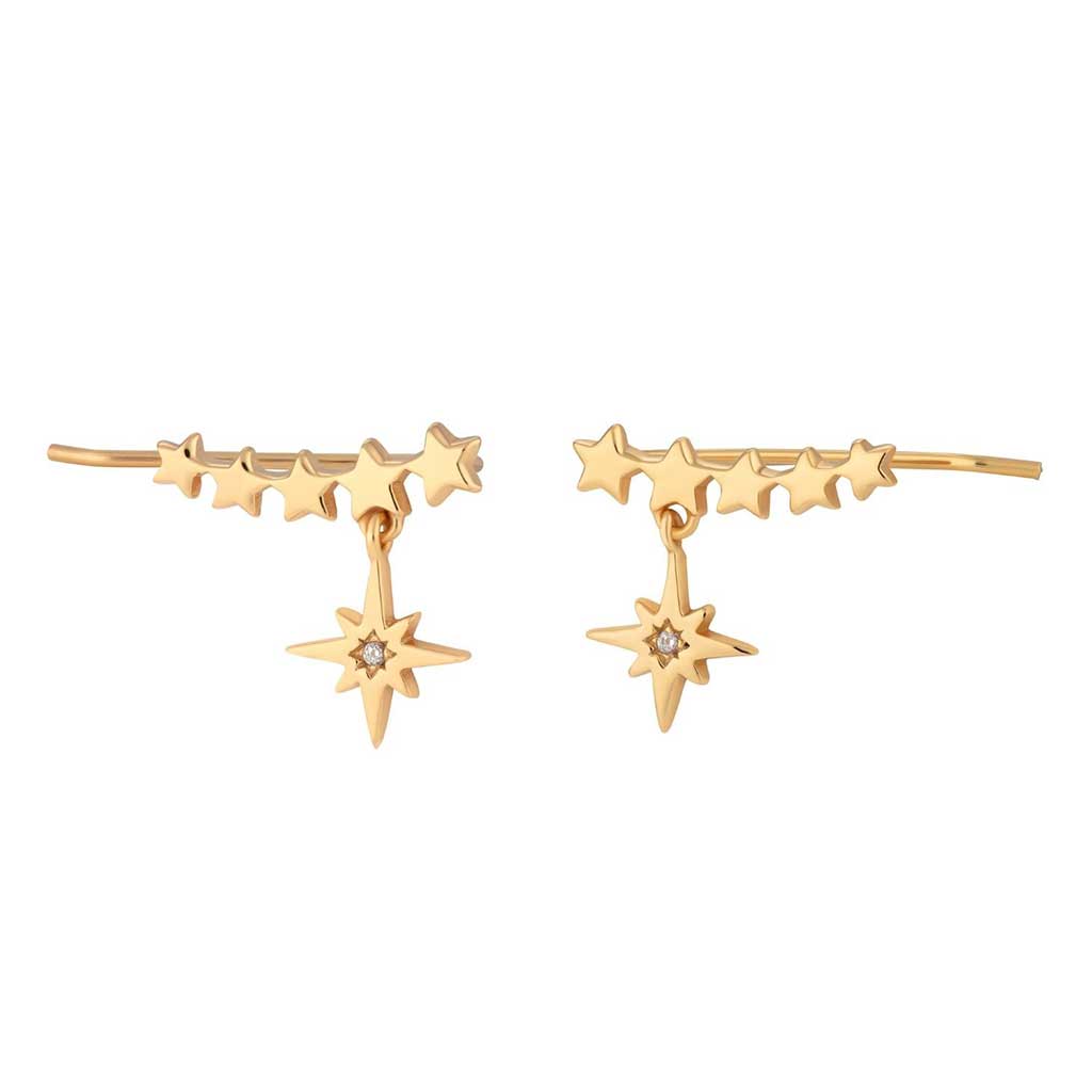 Starburst Ear Climber Earrings 18K Gold Plated Sterling Silver