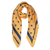 Mustard Polka Dot Print Faux Silk Scarf With Stripe Border