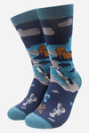 Teal Men's Coastal Scene Print Bamboo Socks