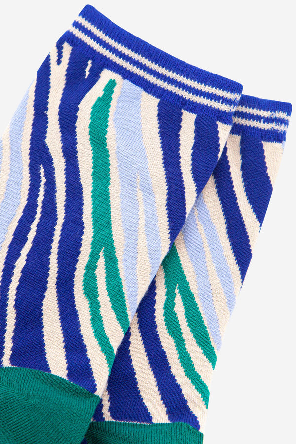 Women's Zebra Print Bamboo Socks in Green Blue