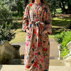 Luxury Velvet Long Robe Dressing Gown/Kimono With Silk Lining In Beige Orange