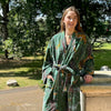 Luxury Velvet Long Robe Dressing Gown/Kimono With Silk Lining In Moss Green