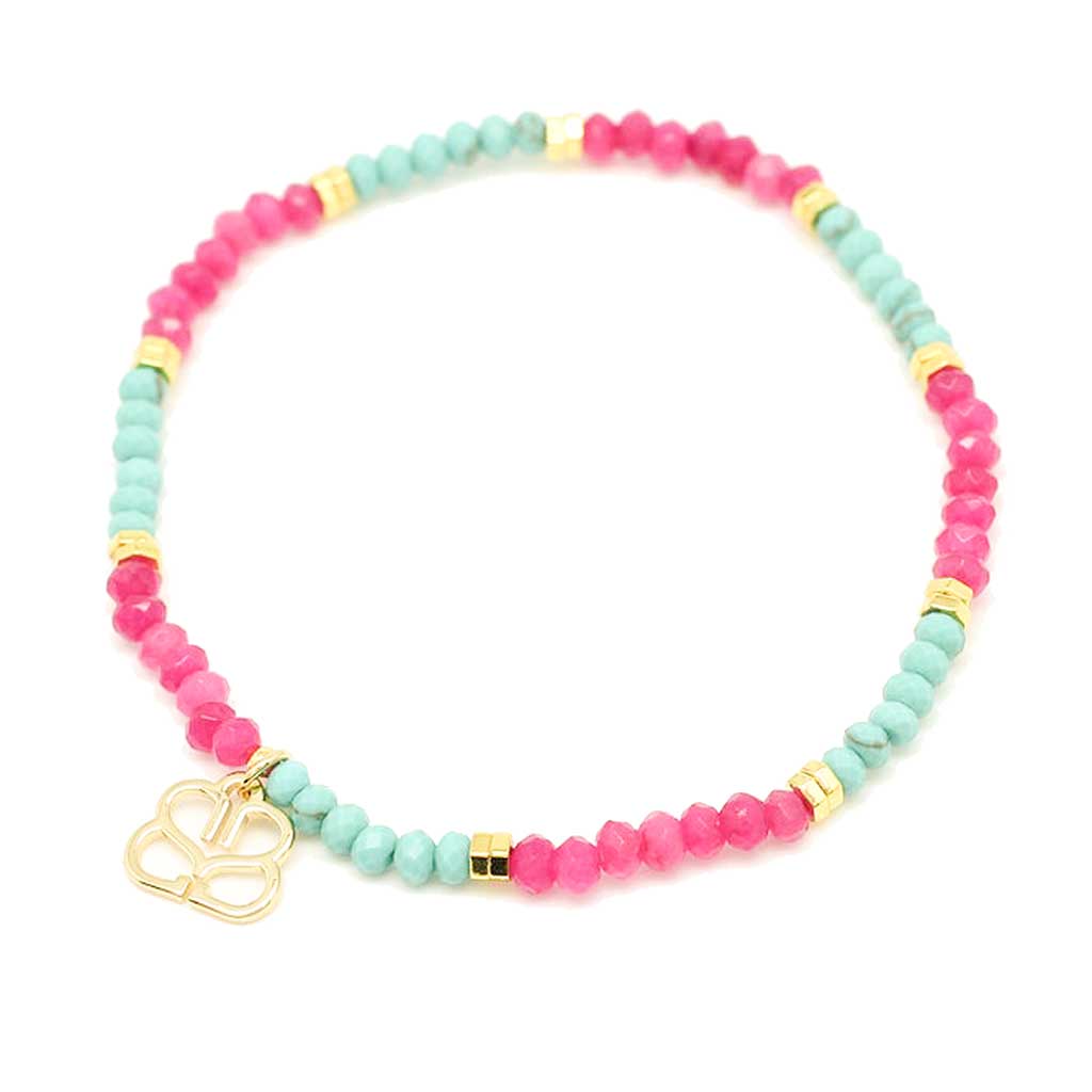 Cerise Pink & Turquoise Beaded Stretch Bracelet