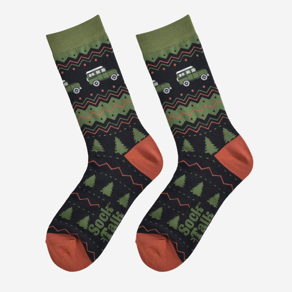 Men's Bamboo Socks - Black/Green, Off Roader Fair Isle