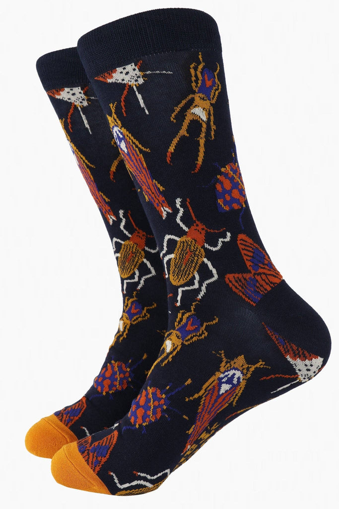 Men's Insect Print Bamboo Socks in Navy Blue