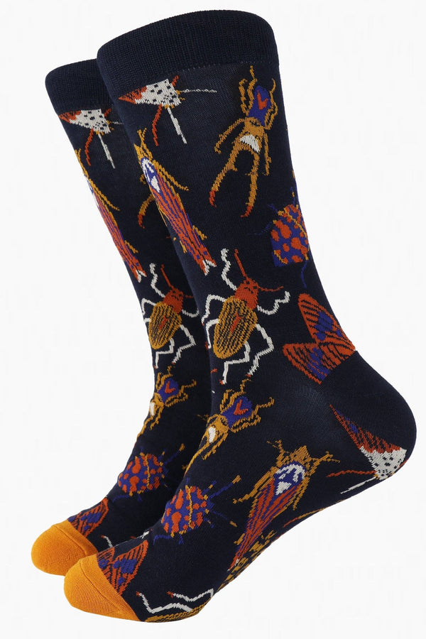 Men's Insect Print Bamboo Socks in Navy Blue