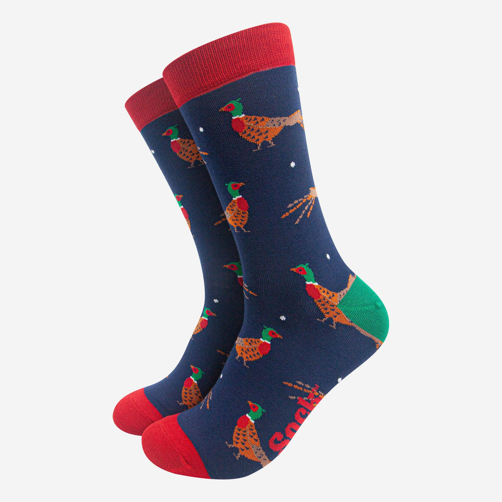 Men's Bamboo Socks - Navy Blue/Red, Pheasant