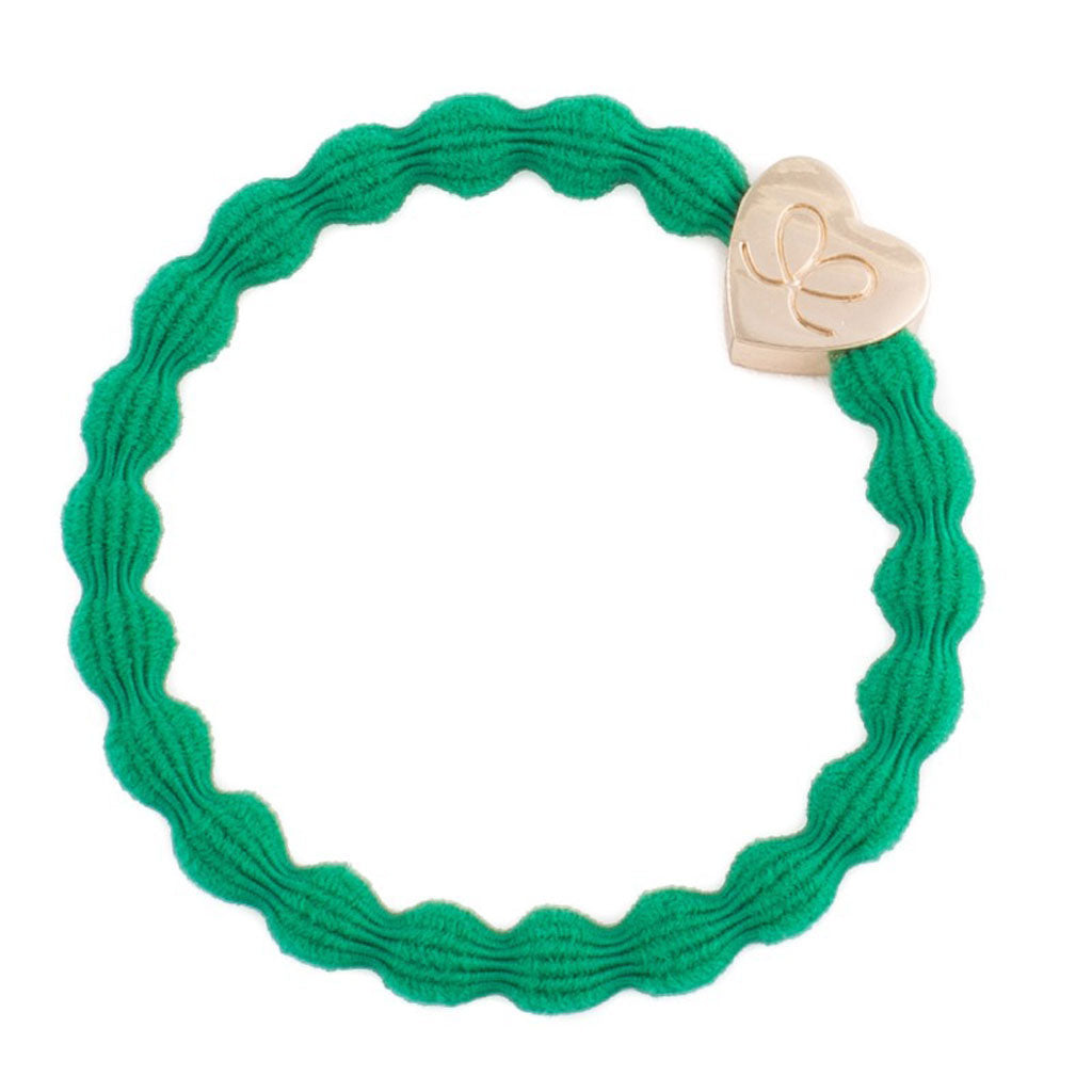 Heart In Gold On Emerald Green Elastic Bangle Band