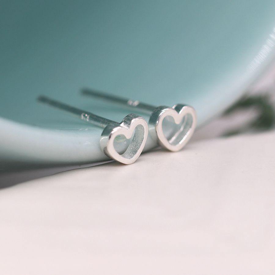 Tiny Sterling Silver Cut Out Heart Stud Earrings - Insideout